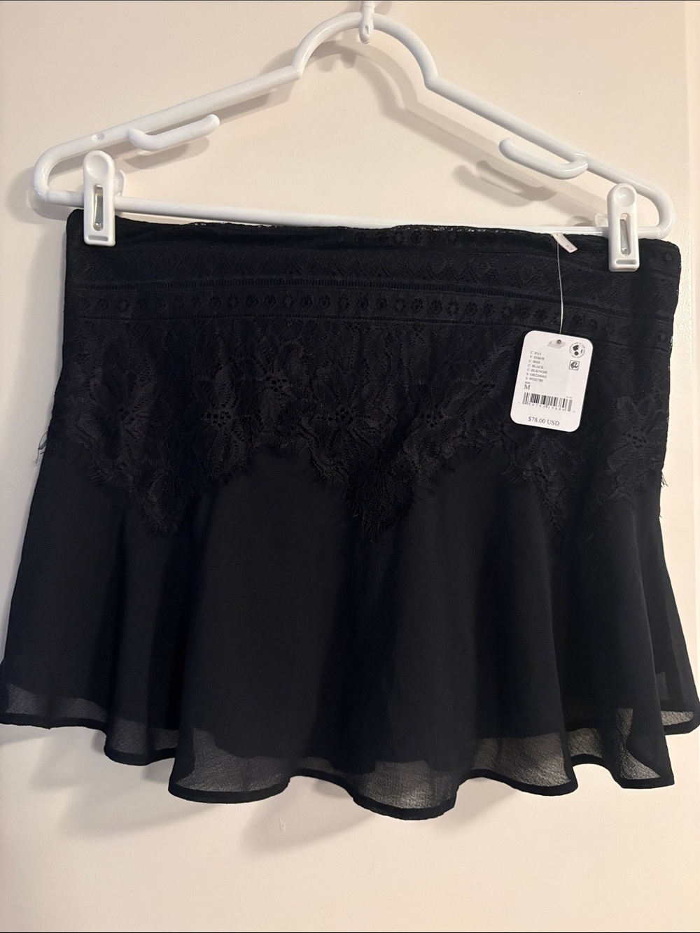 Free People Black Lace-Trim Strapless Flared Top